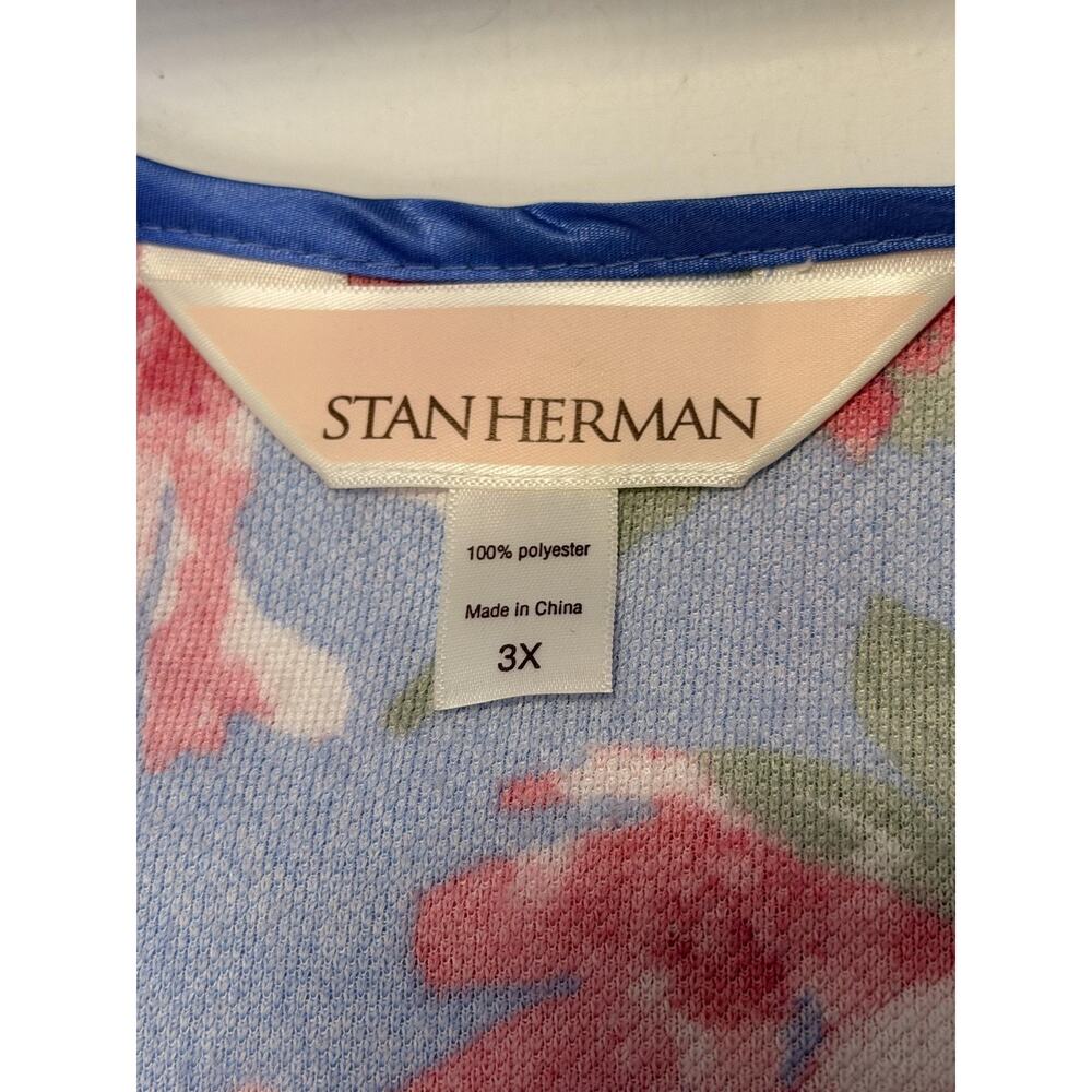 Stan Herman Robe Womens 3X Blue Floral Fleece Zip Front Long Sleeve Kaftan - Picture 7 of 11